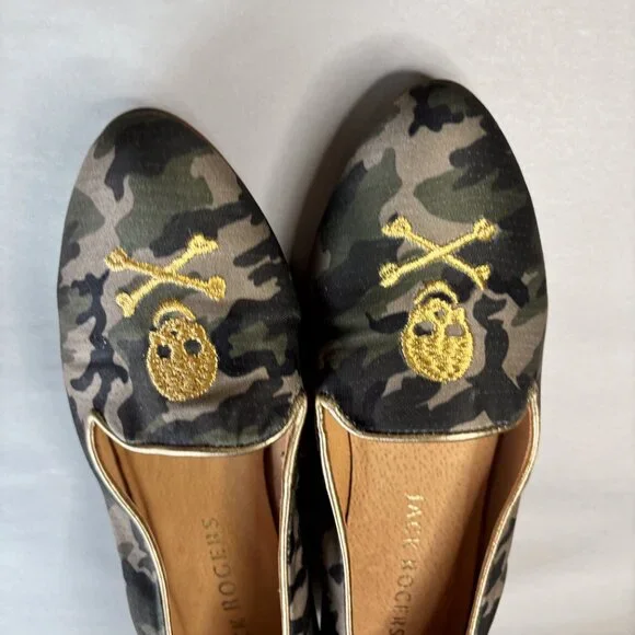 Pre-worn MINT Jack Rogers Women's Size 6.5 Gold Skull Pirate Camo Flats - Picture 8 of 11